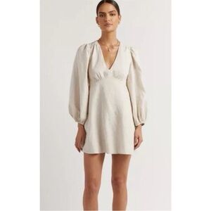 DISSH Long Sleeve Lined 100%‎ Linen Mini Dress Size 8 Beige NWT